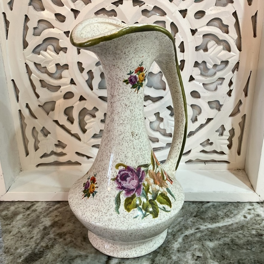 1960's California Originals Pitcher/Vase MCM Speckle Art Pottery Floral
